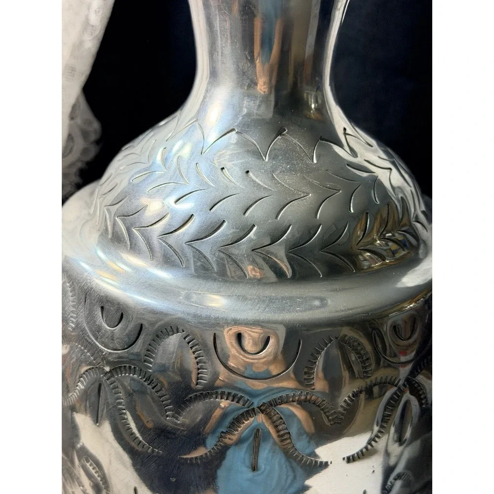 VTG Handcrafted Silver Metal Vase Indian Hammered 14